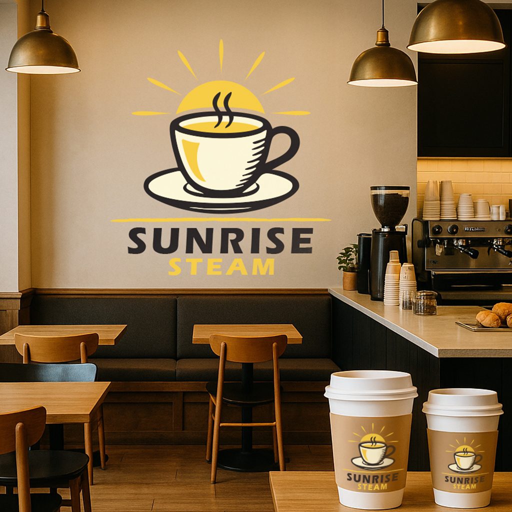 Sunrise Steam café branding